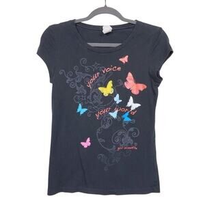 Girl Scouts Graphic Tee Junior Girls Size M Black Butterflies Short Sleeve